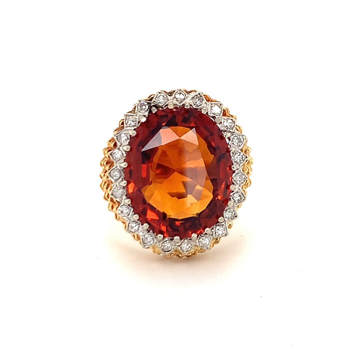Citrine and Diamond Ring in 18K Yellow Gold, circa 1960s