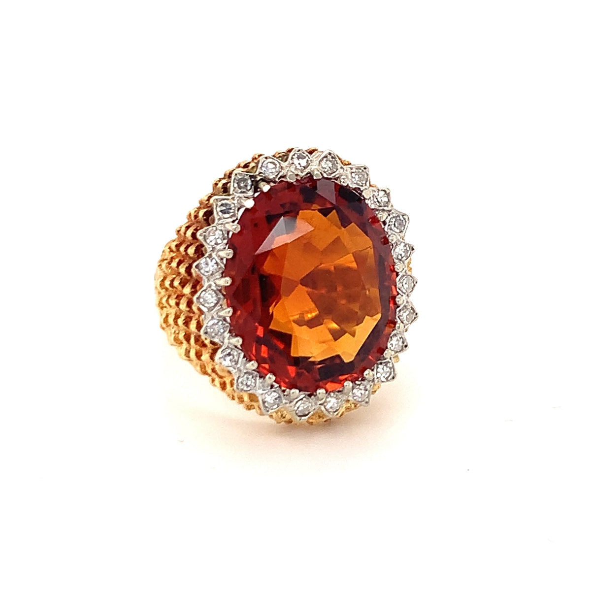 Citrine and Diamond Ring in 18K Yellow Gold, circa 1960s