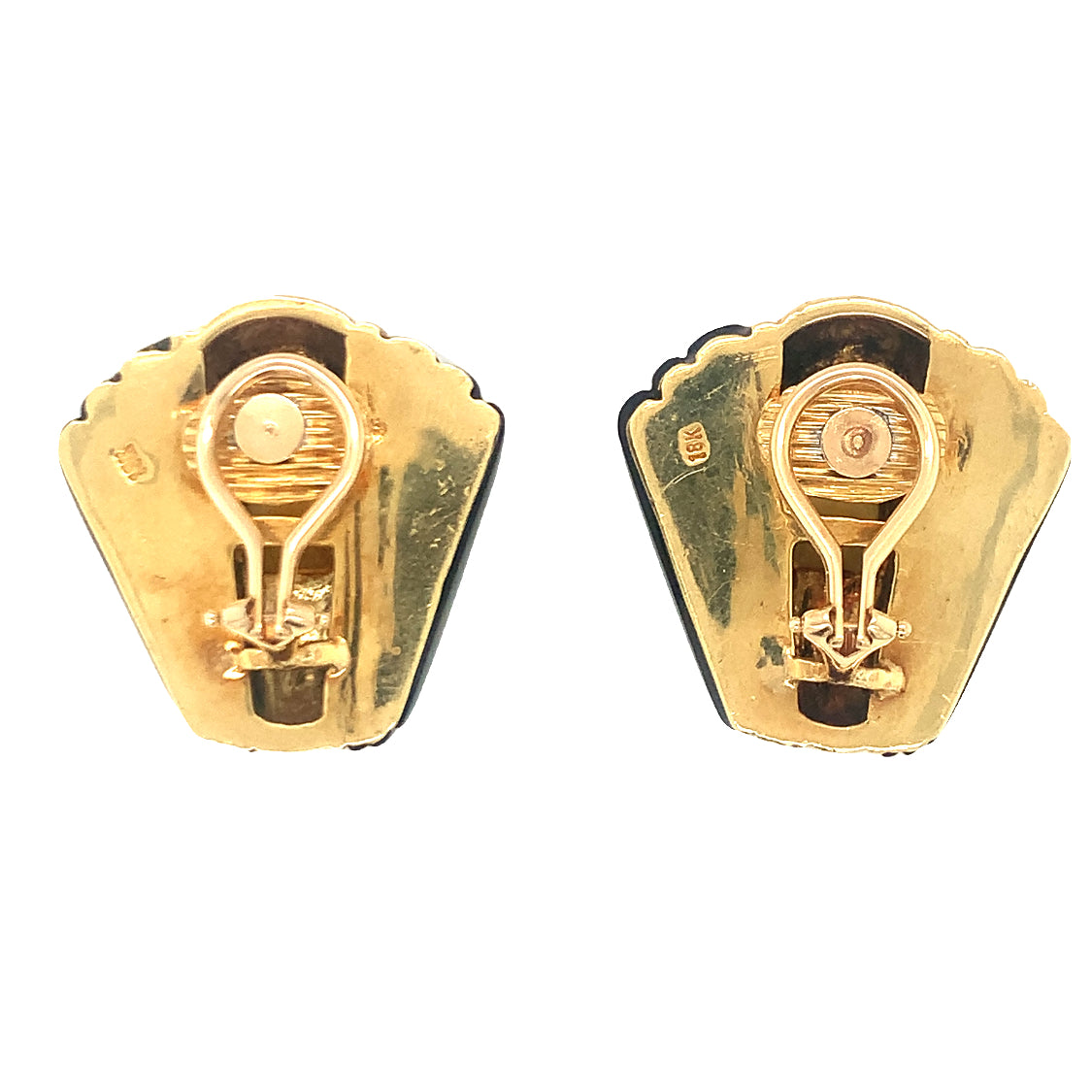 Citrine and Onyx 18k Yellow Gold Earclips, circa 1970s