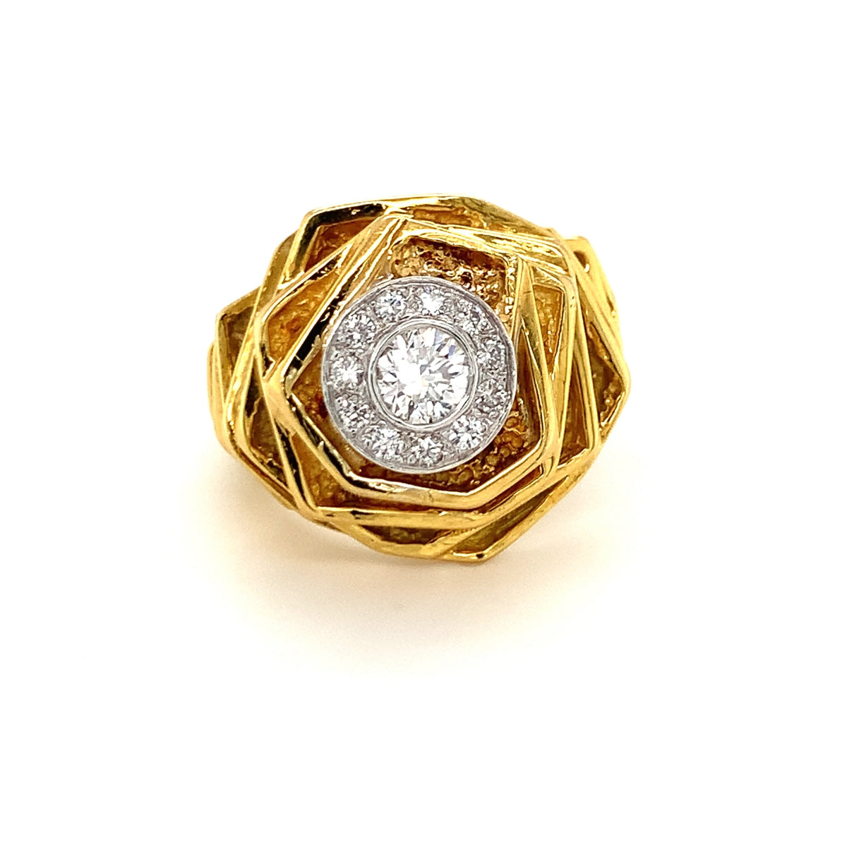 Diamond 18K Yellow Gold Cocktail Ring, circa 1970s
