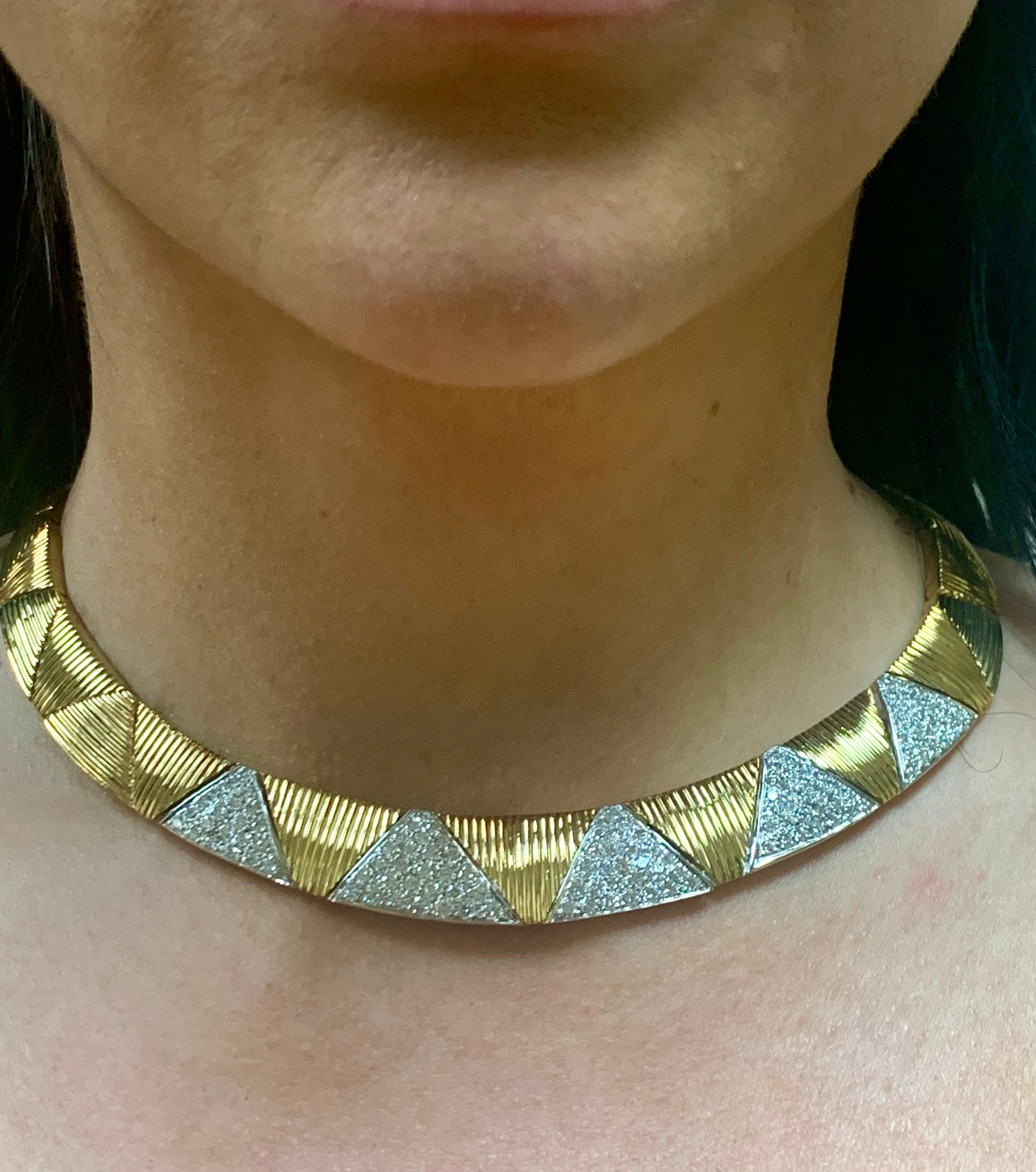 Diamond 18k Yellow Gold Collar Necklace, circa 1970s