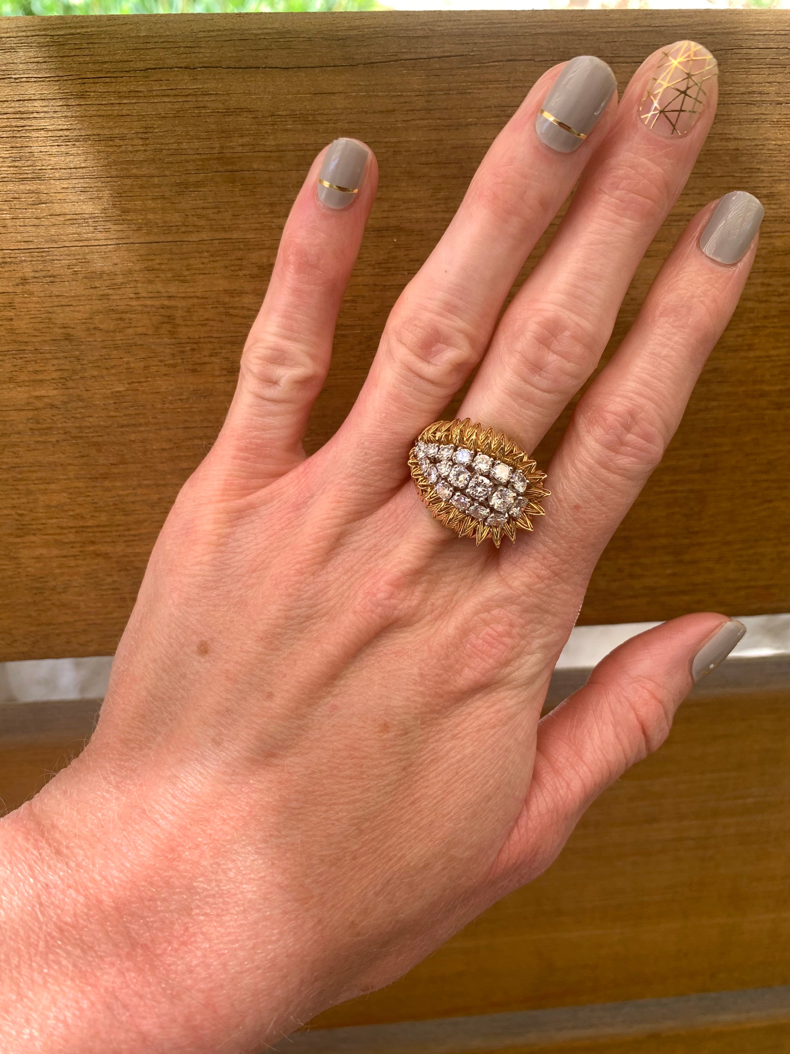 Diamond Cluster 18K Yellow Gold Ring, circa 1960s