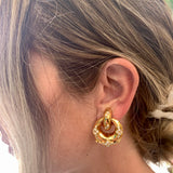 Diamond Doorknocker 18K Yellow Gold Earclips, circa 1970s
