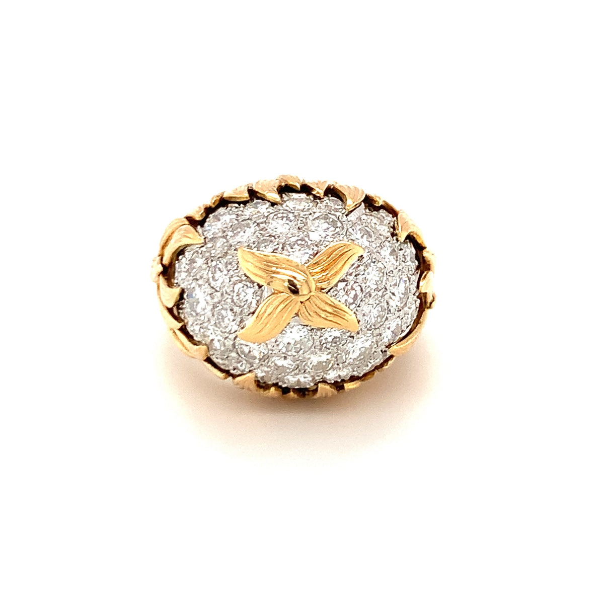 Diamond Pave Dome 18K Yellow Gold Ring, circa 1960s