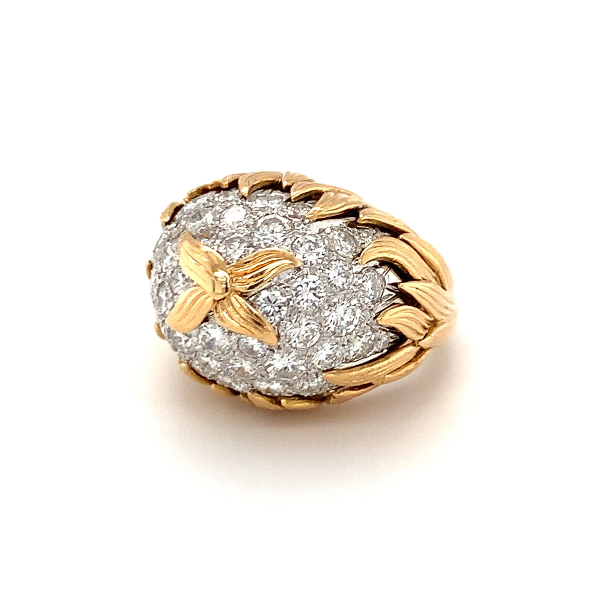 Diamond Pave Dome 18K Yellow Gold Ring, circa 1960s