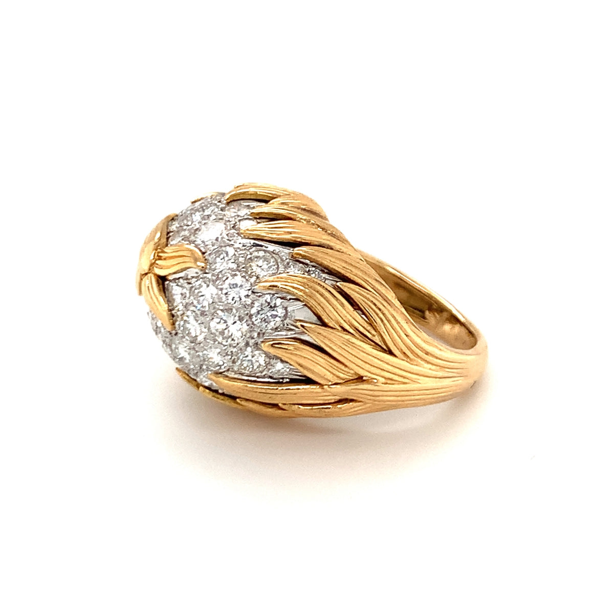 Diamond Pave Dome 18K Yellow Gold Ring, circa 1960s
