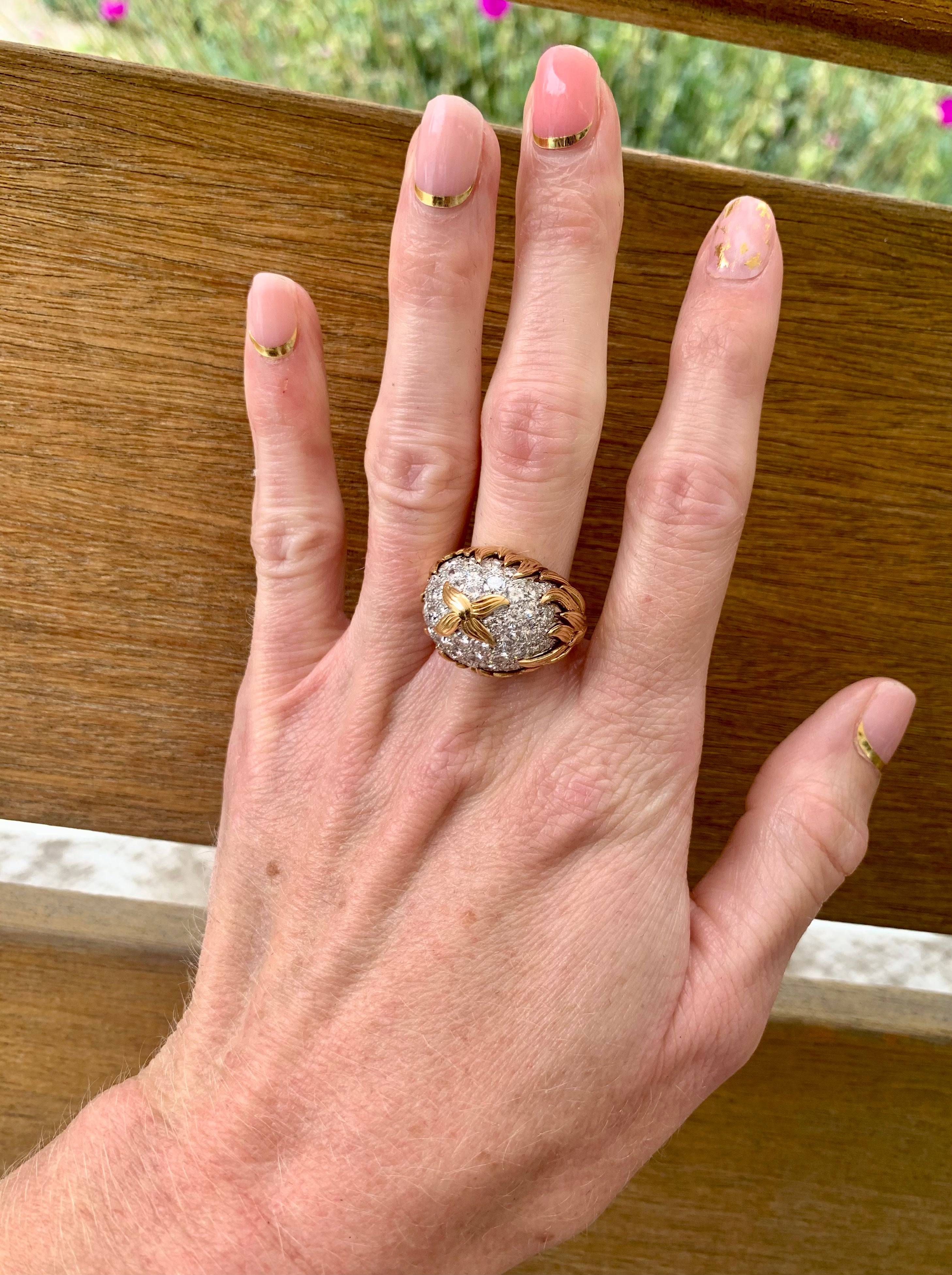 Diamond Pave Dome 18K Yellow Gold Ring, circa 1960s