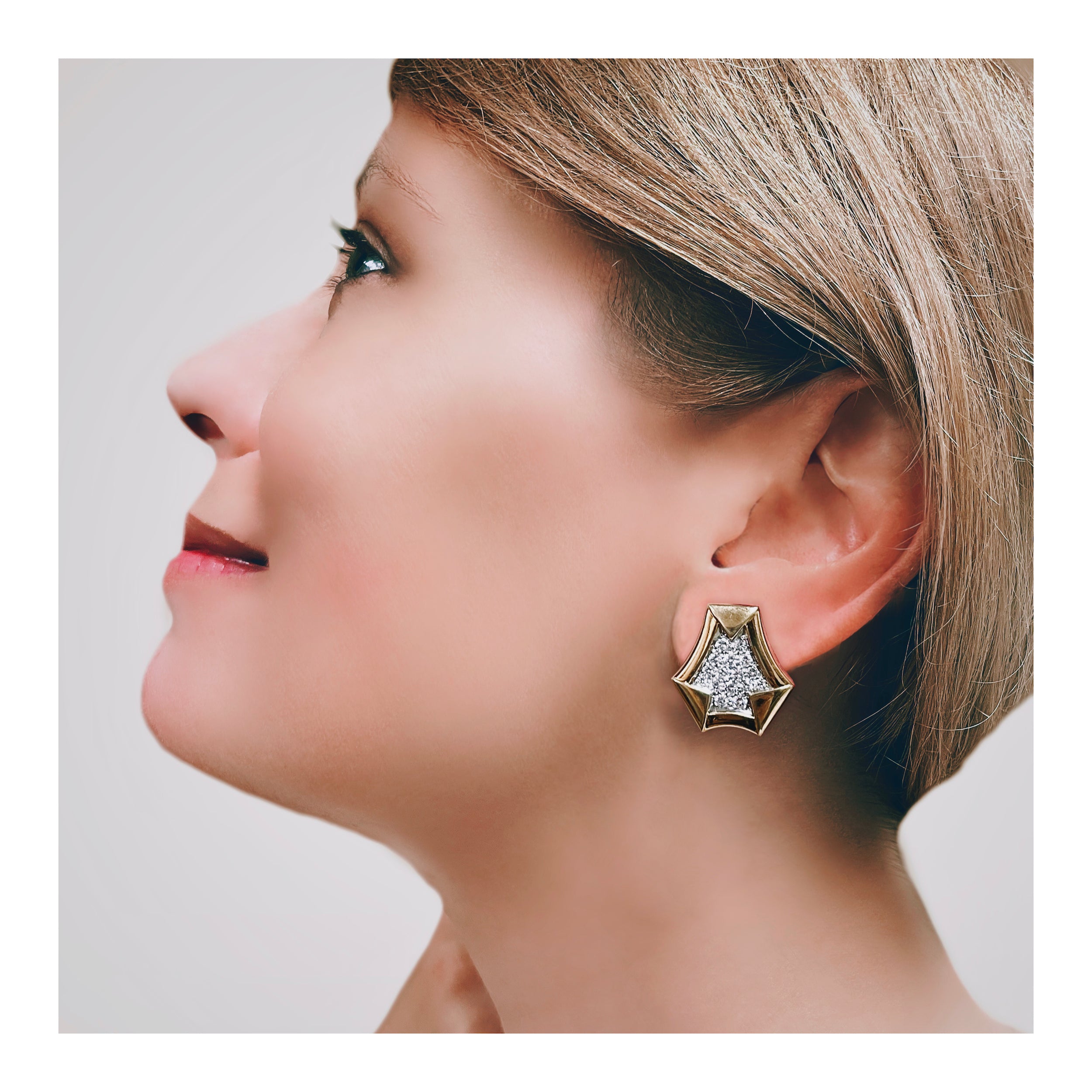 Diamond Pave Platinum and 18K Gold Earrings