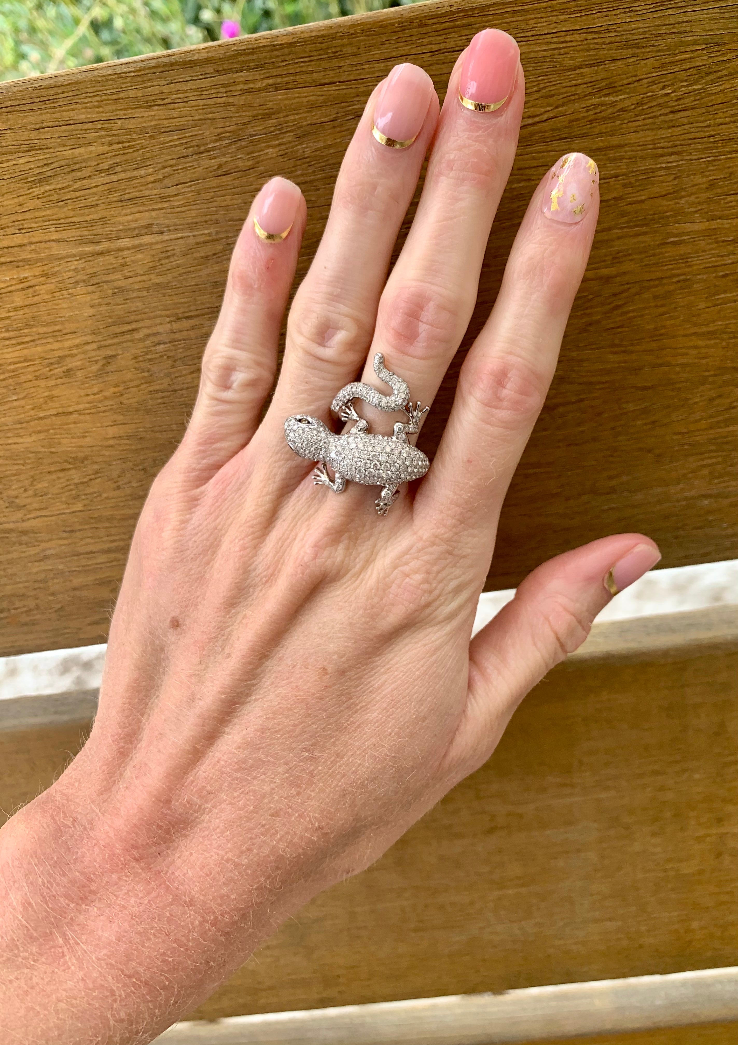 Diamond Pave Salamander 18K White Gold Ring, circa 1970s