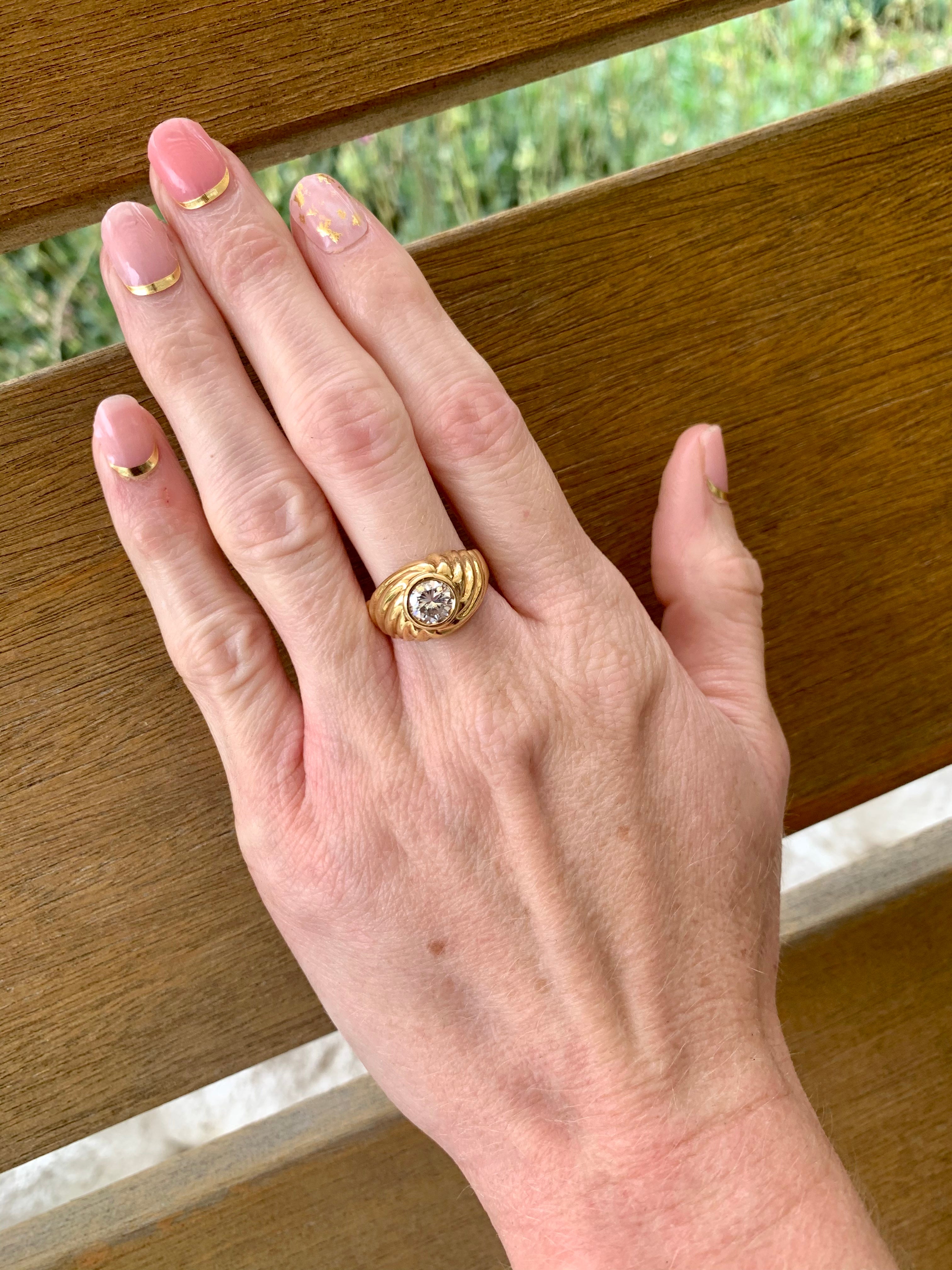 Diamond Solitaire 18 Karat Yellow Gold Ring, circa 1980s