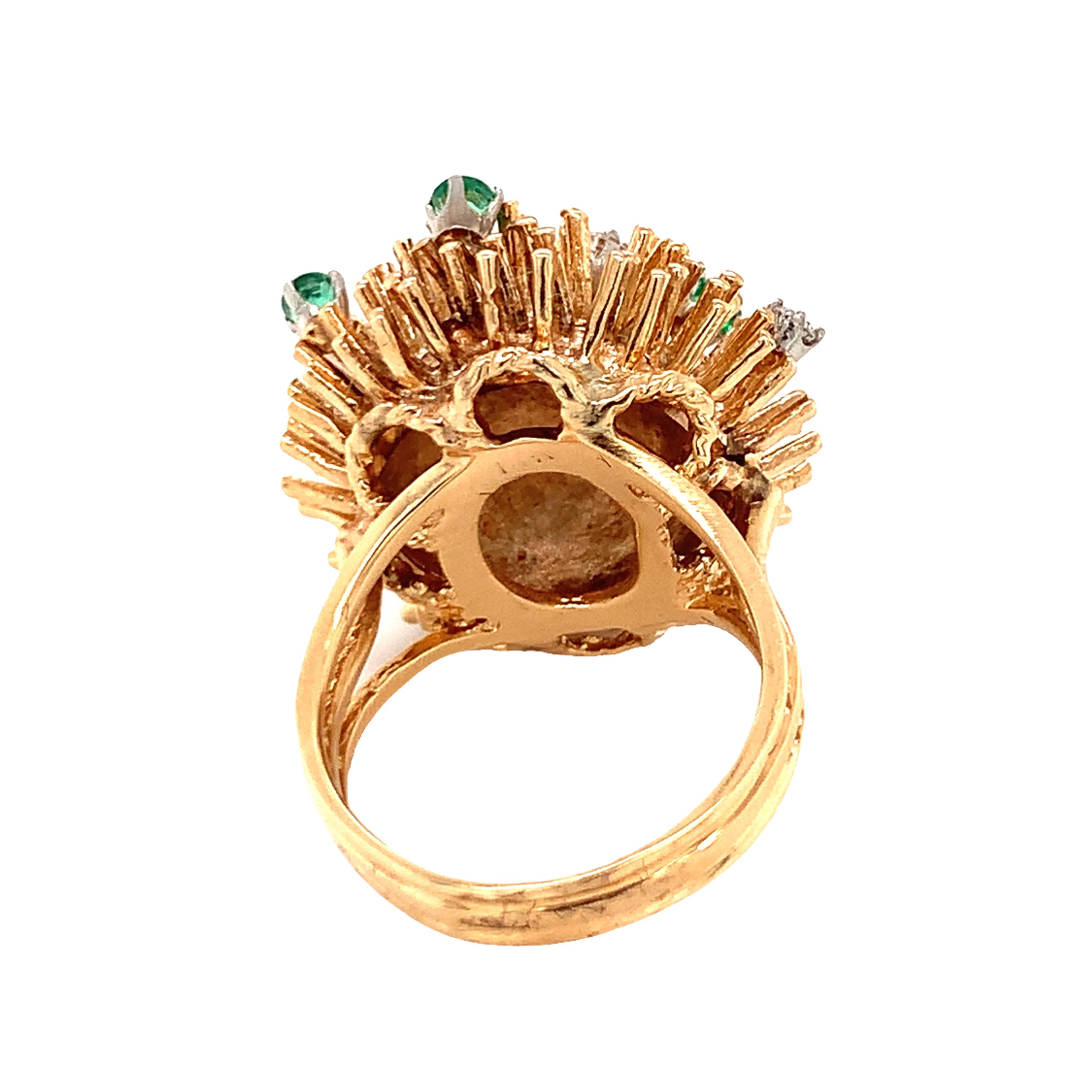 Diamond and Emerald 14K Yellow Gold Starburst Ring