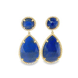 14K YELLOW GOLD LAPIS LAZULI AND DIAMOND DANGLING EARRINGS