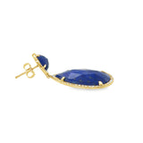 14K YELLOW GOLD LAPIS LAZULI AND DIAMOND DANGLING EARRINGS