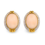 Pink Coral and Diamond 18K Yellow Gold Earrings, circa 1960s