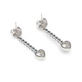 Heart Diamond and Sapphire Dangling Platinum Earrings
