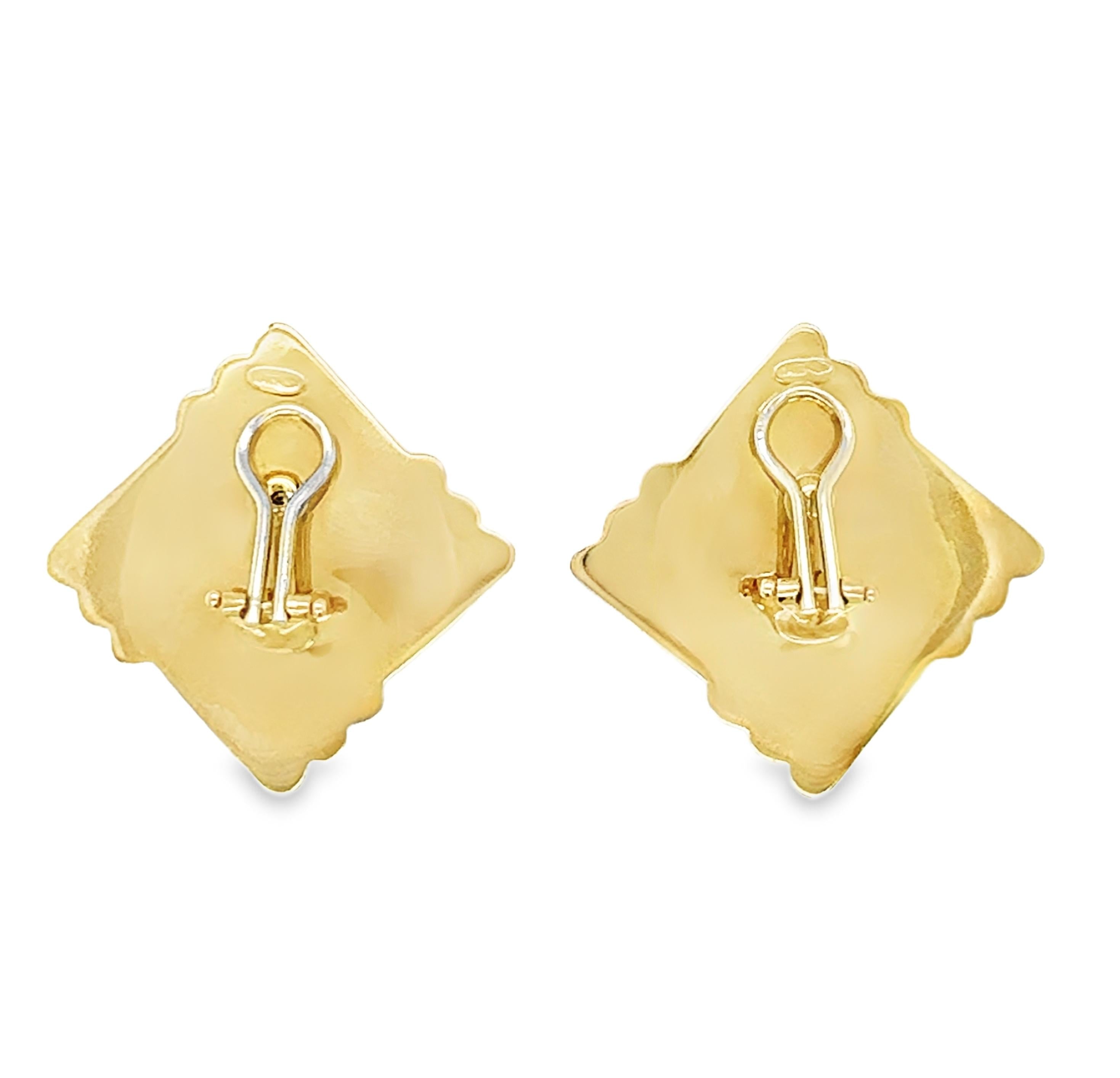 Vintage Italian 18K Yellow Gold Hammered Ear Clips, Bold 1970s Square Design