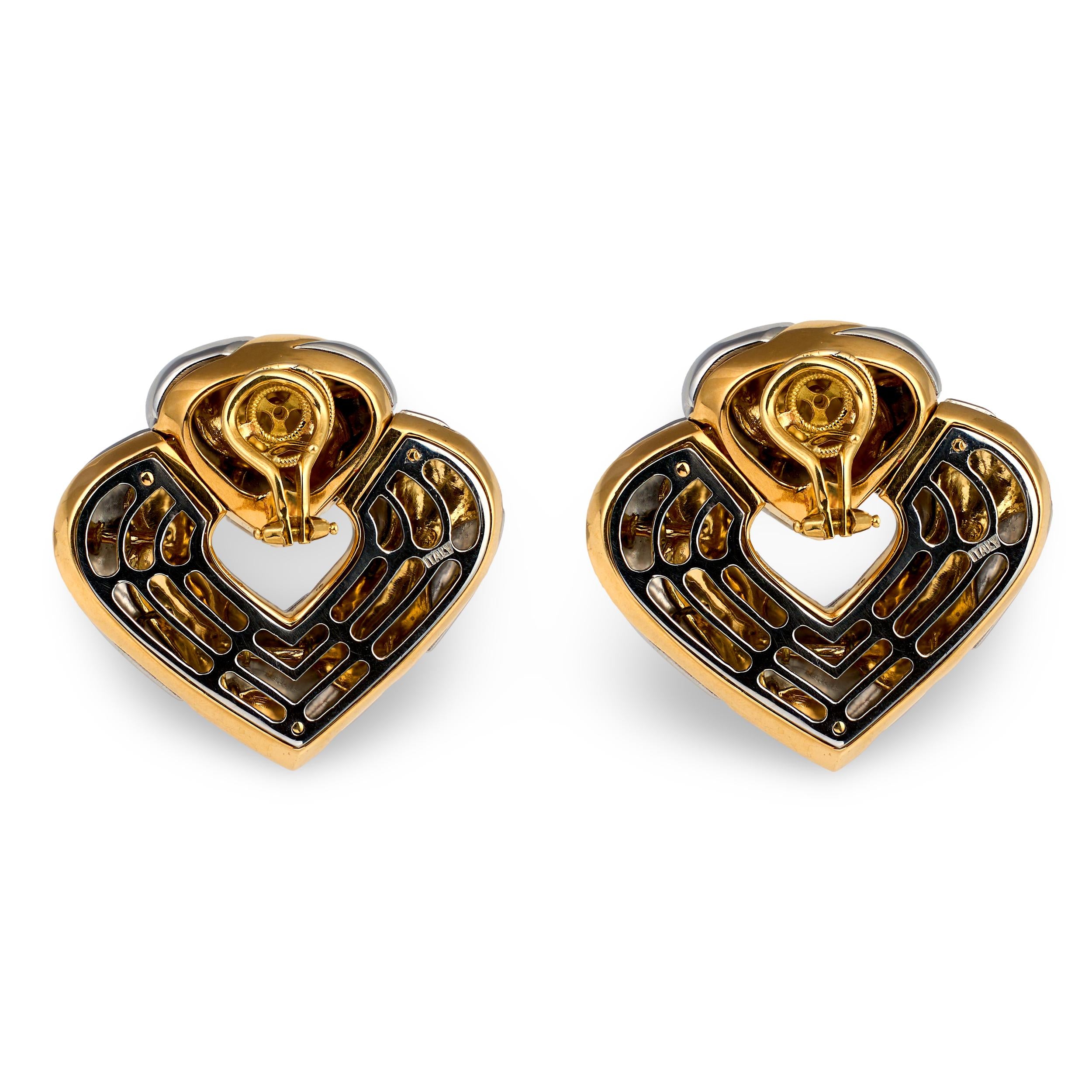 Heart Shape Earrings in 18k Gold and Steel by Marina B, circa 1980s