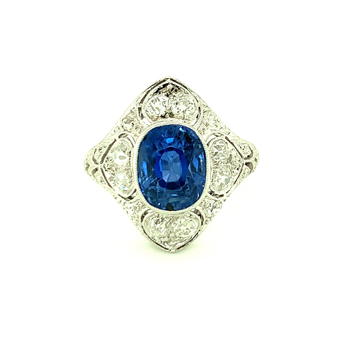 Edwardian Sapphire and Diamond Platinum Ring, circa 1910