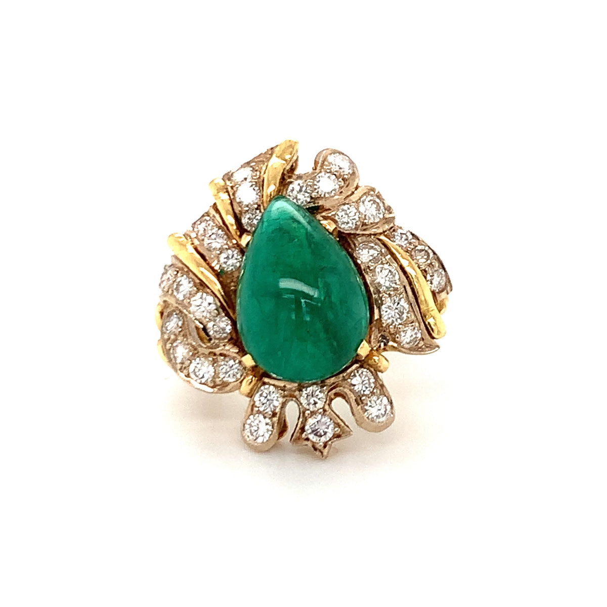 Emerald and Diamond 18K Yellow Gold Ring, circa 1960s