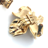 Emerald and Diamond Flower 18k Yellow Gold Earclips, circa 1960s
