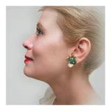 Emerald and Diamond Flower 18k Yellow Gold Earclips, circa 1960s