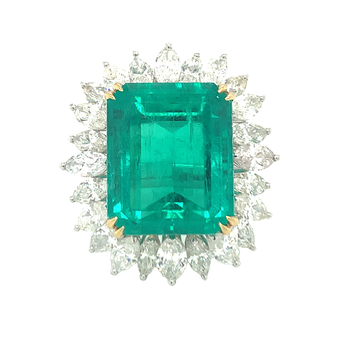 Emerald and Diamond Platinum and Gold Ring