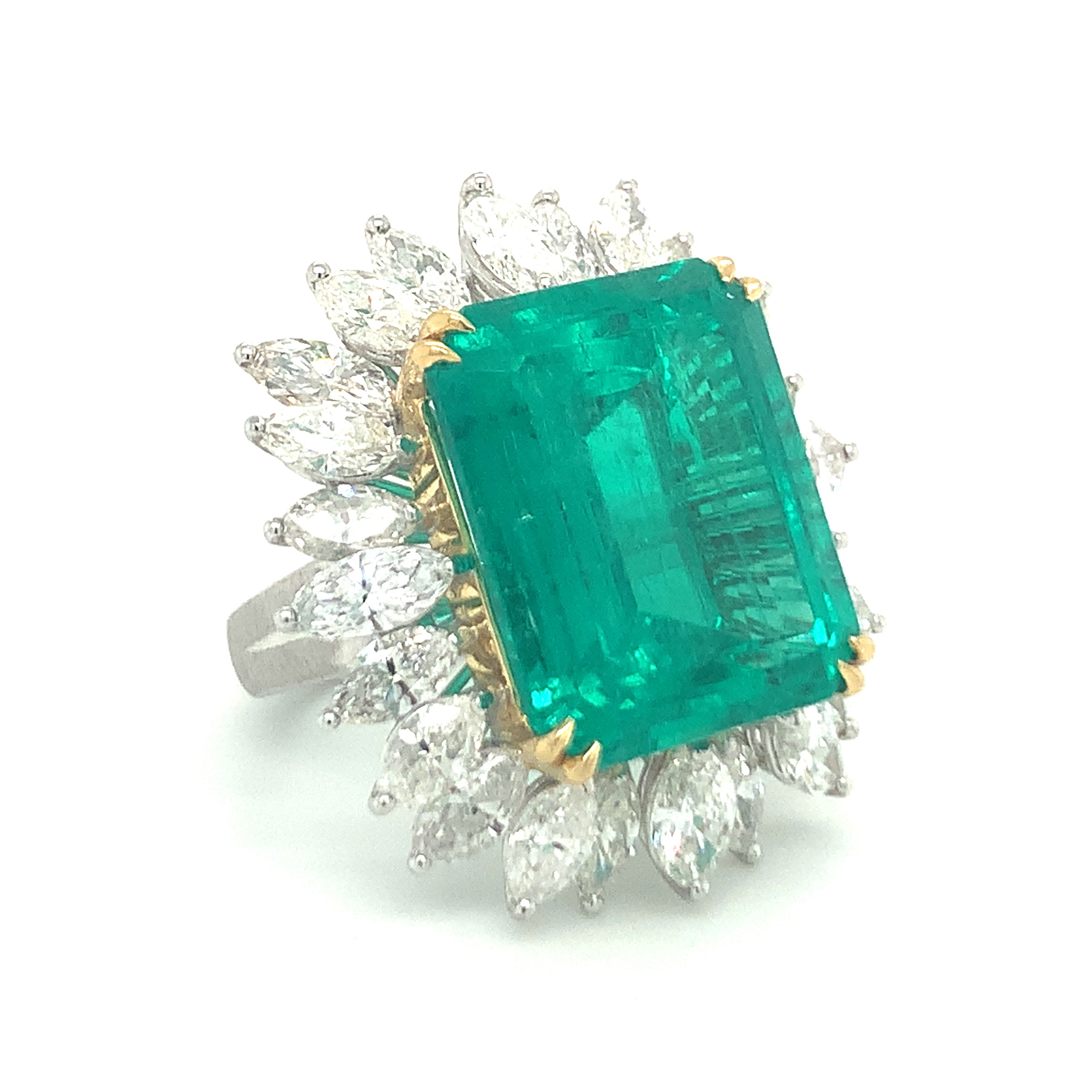 Emerald and Diamond Platinum and Gold Ring