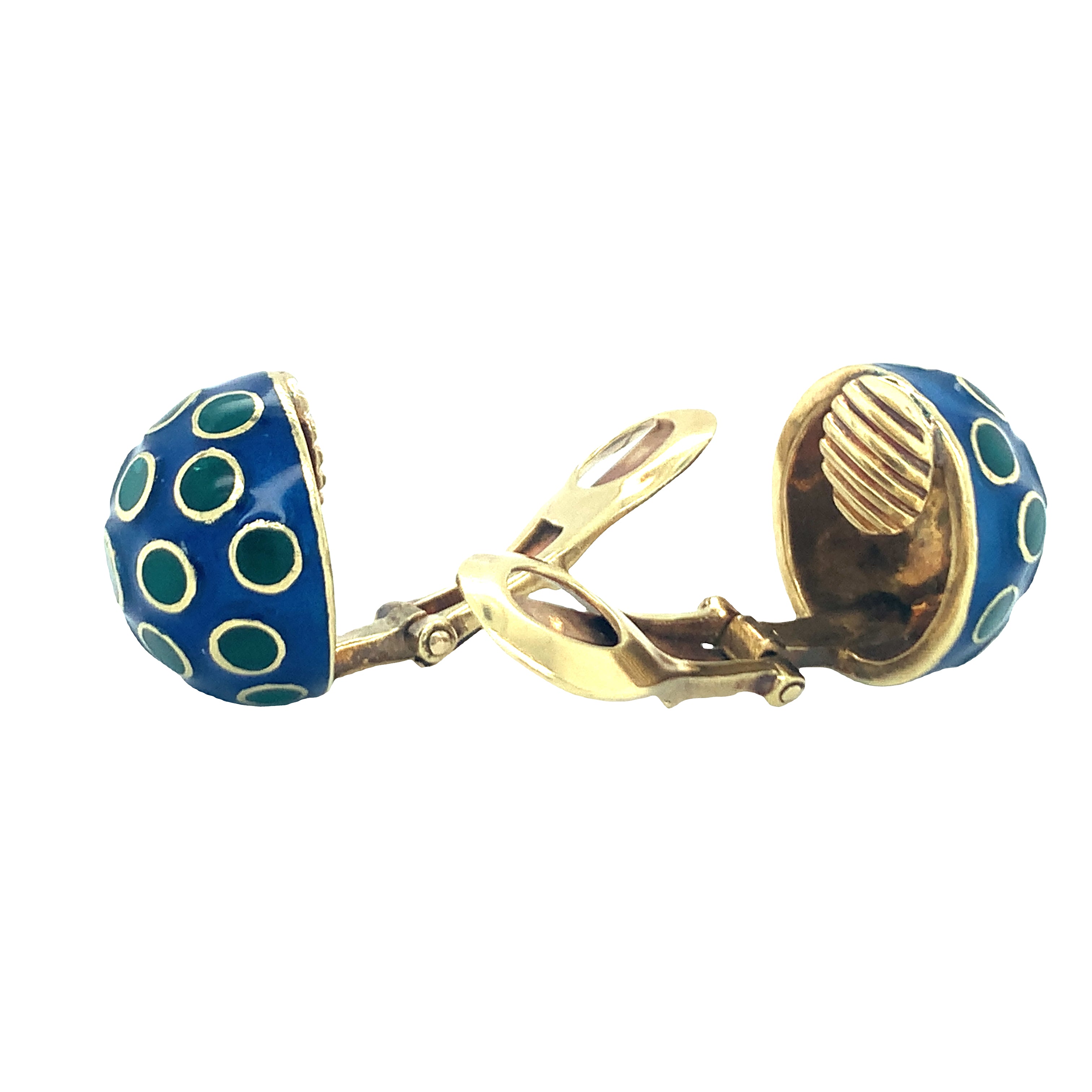 Enamel 18K Yellow Gold Button Earrings