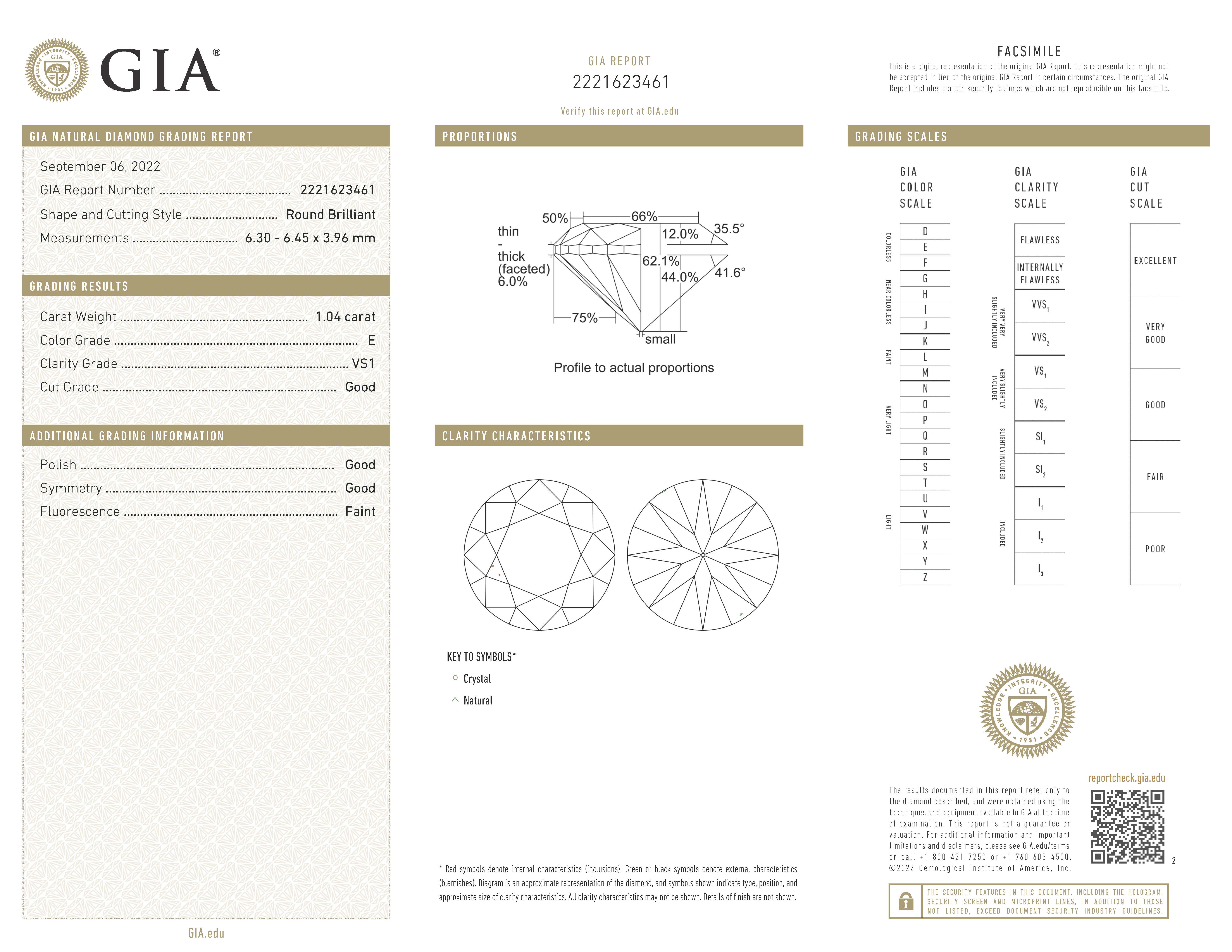 GIA Certified 1.04 Carat Diamond Platinum Engagement Ring