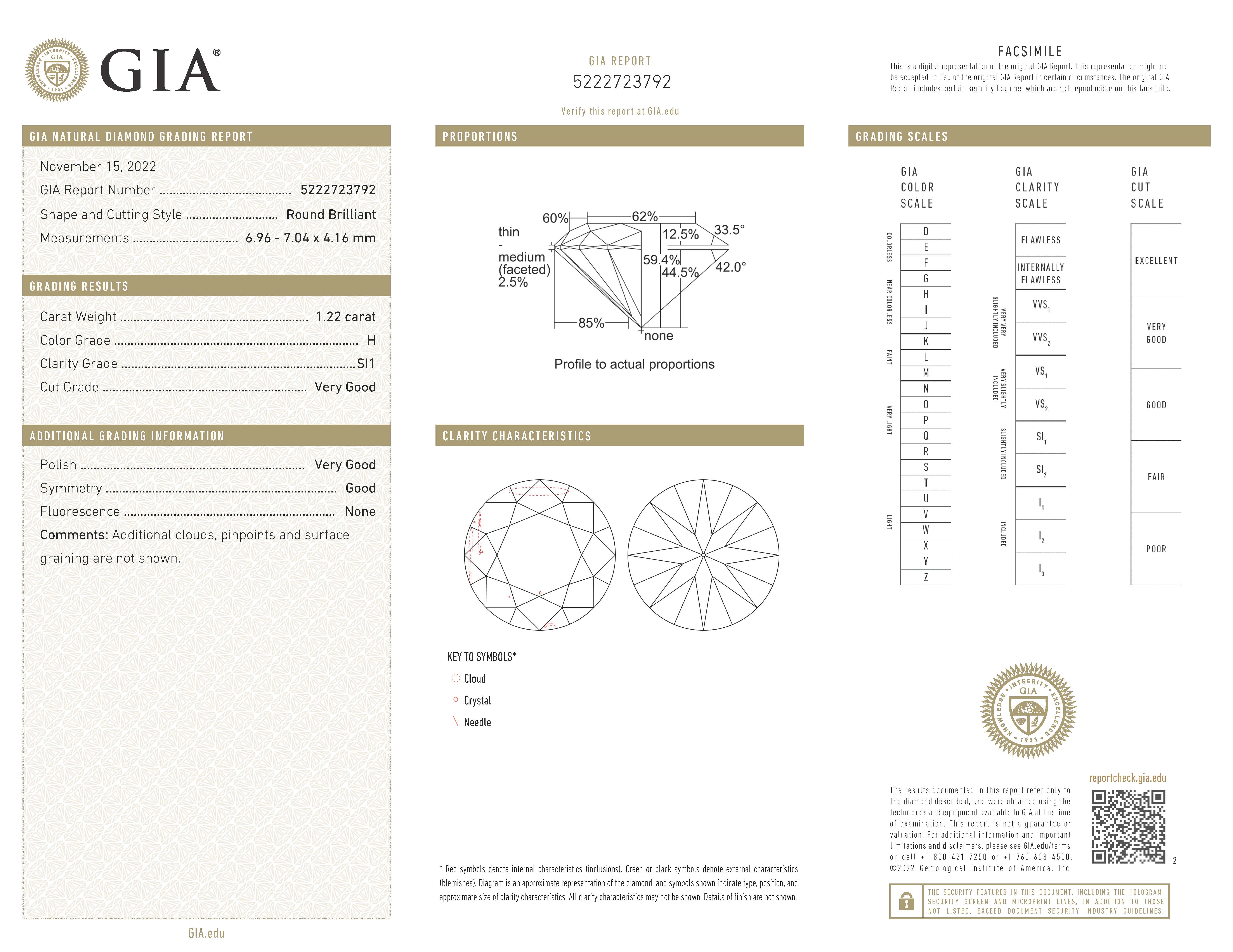 GIA Certified 1.22 Carat Diamond 14K Yellow Gold Engagement Ring
