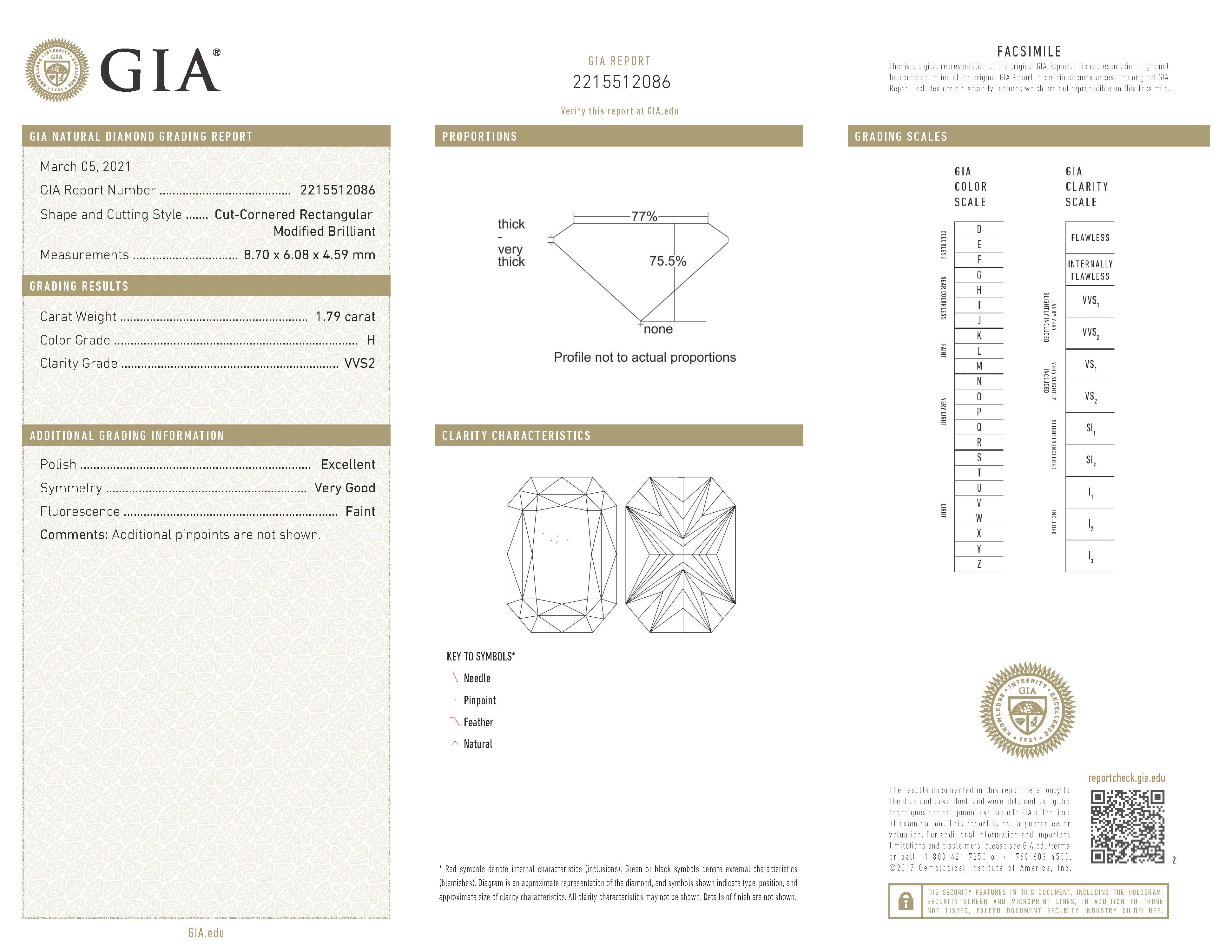 GIA Certified 1.79 Carat Diamond Platinum Engagement Ring