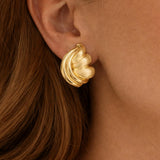 Henry Dunay 18K Yellow Gold Sabi Finish Ear Clips, Vintage 1970s Sculptural