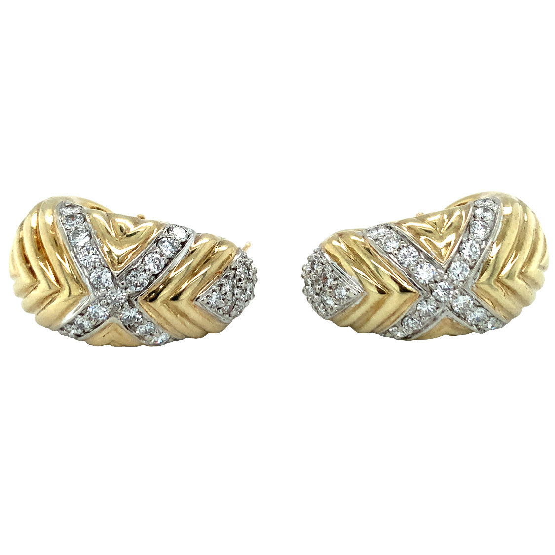 Half-Hoop Diamond 14k Yellow Gold Earrings, circa 1970s