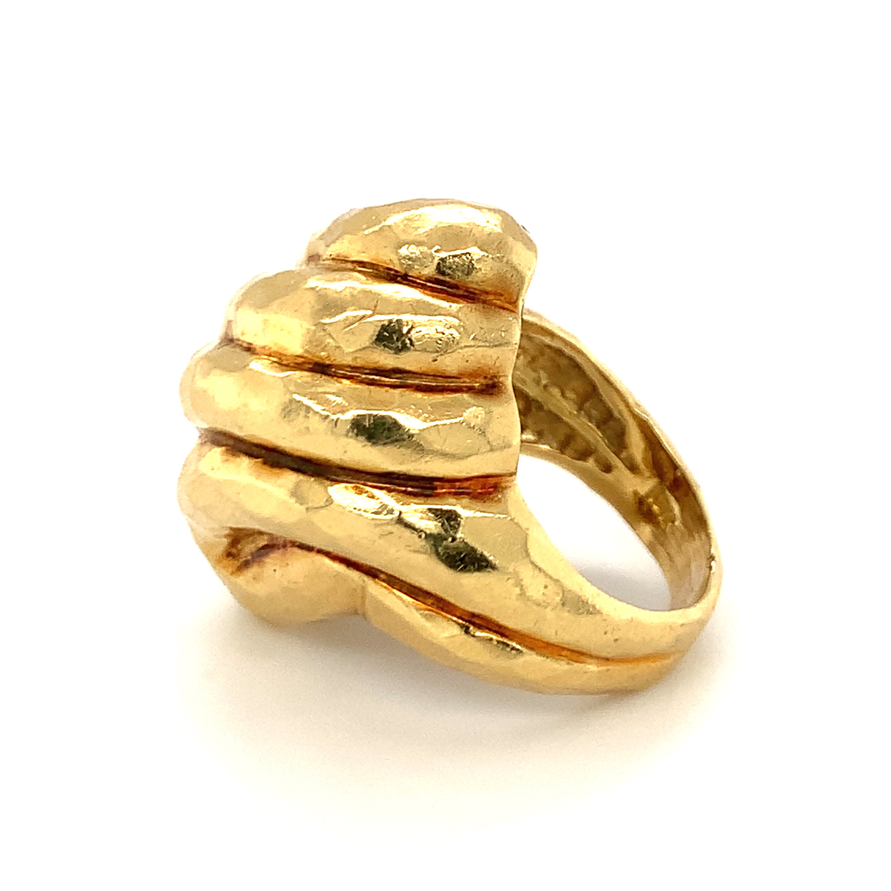 Hammered Finish 18K Yellow Gold Ring