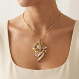 1960s Diamond Bow Brooch and Pendant, 5.25 Carats, 18K Gold with Detachable Chai