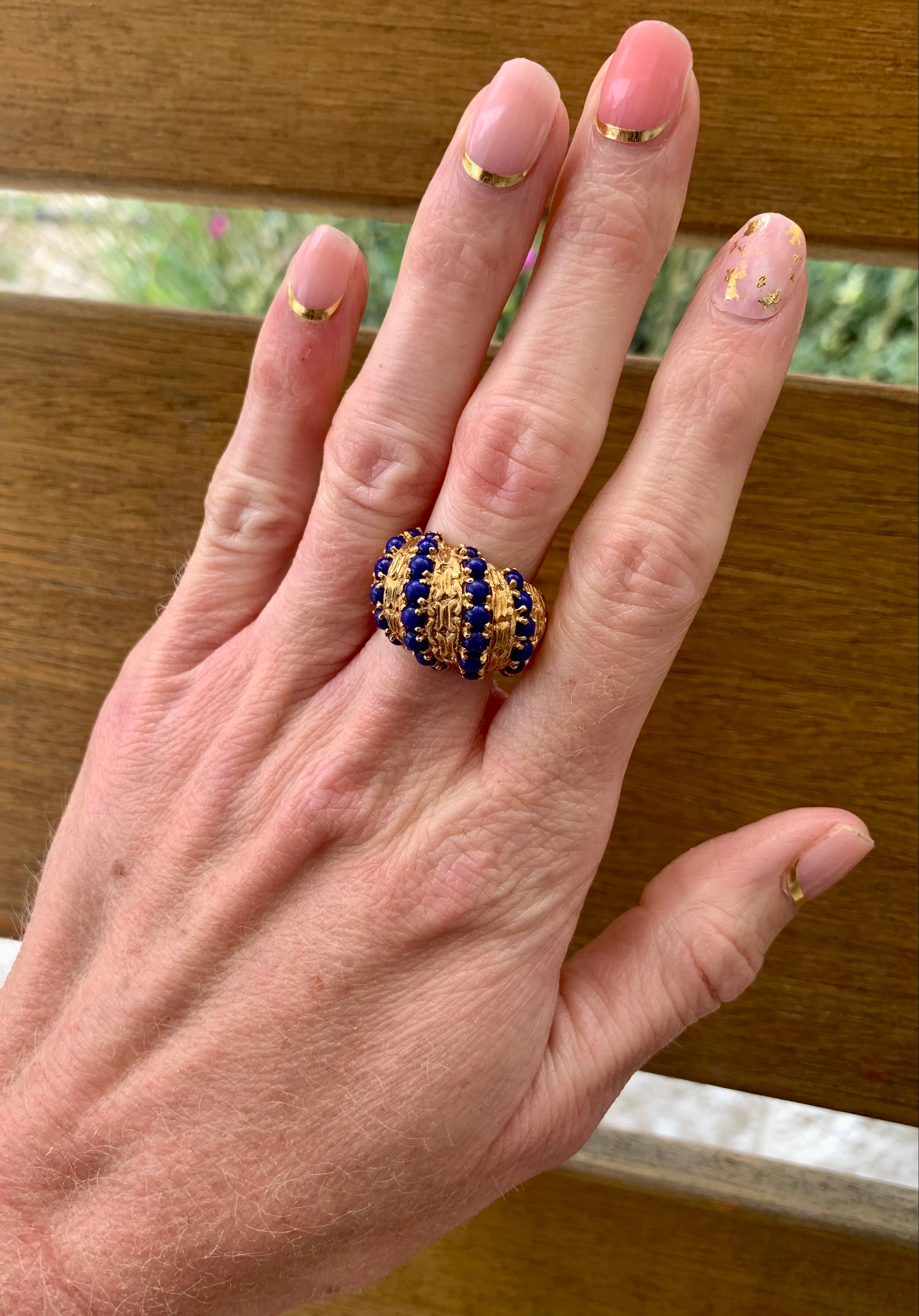 Lapis Lazuli Dome 18K Yellow Gold Ring, circa 1970s