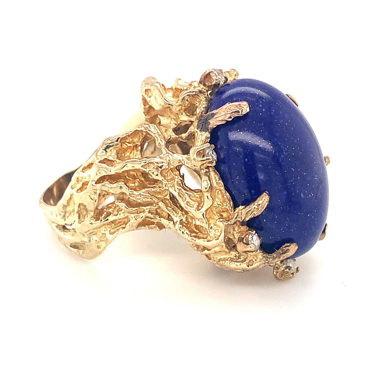 Lapis Lazuli and Diamond 14K Yellow Gold Ring, circa 1960s