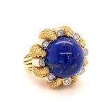 Lapis Lazuli and Diamond 18K Yellow Gold Cocktail Ring, circa 1960s