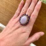 Lavender Jade, Lapis Lazuli and Diamond Yellow Gold Cocktail Ring, circa 1960s