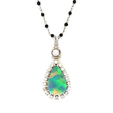 Mid-Century Black Opal and Diamond 18K White Gold Pendant