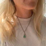 Mid-Century Black Opal and Diamond 18K White Gold Pendant