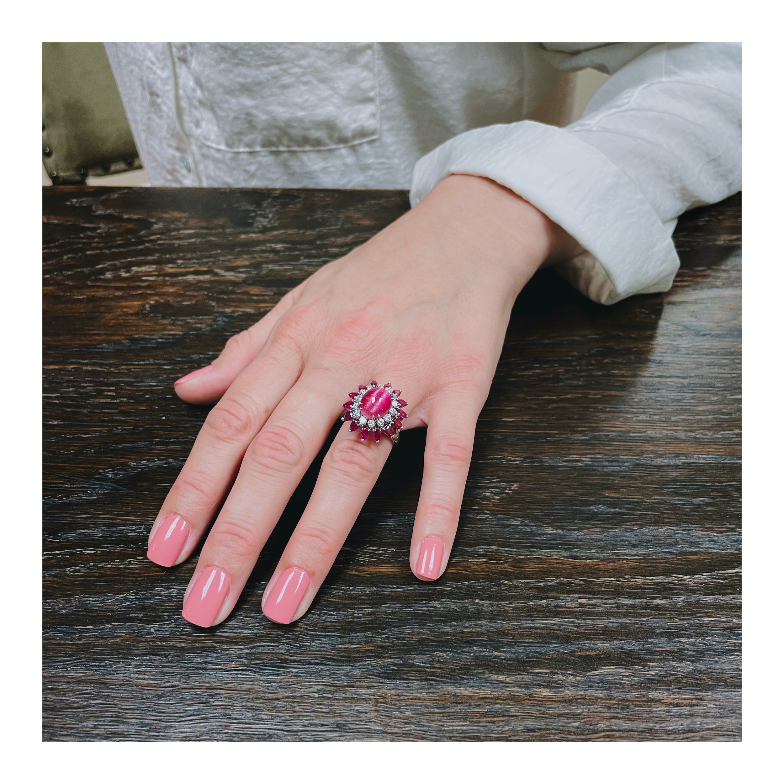 Mid-Century Cat's Eye Tourmaline White Gold Cocktail Ring