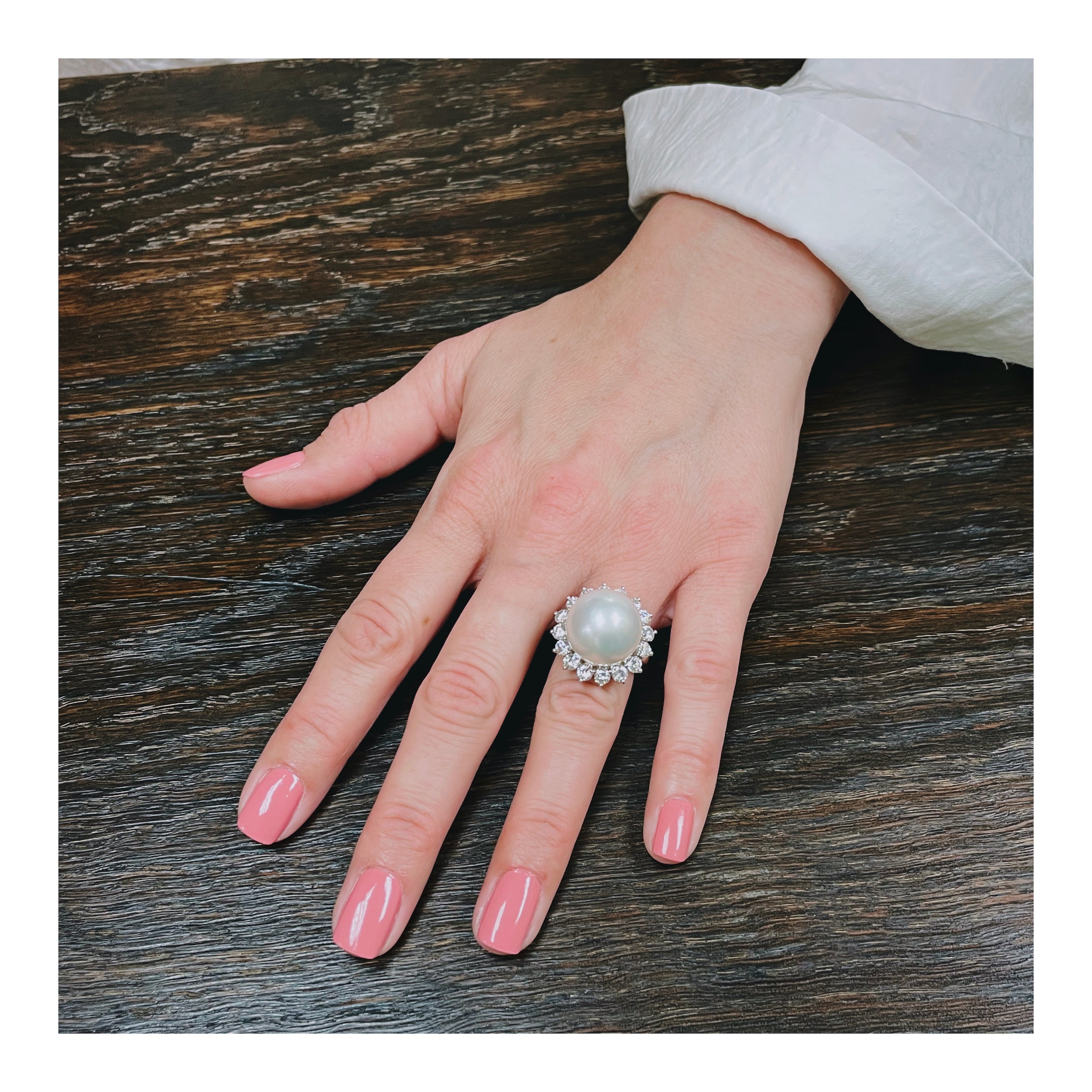 Mid-Century Cultured Pearl and Diamond Platinum Ring, circa 1950s