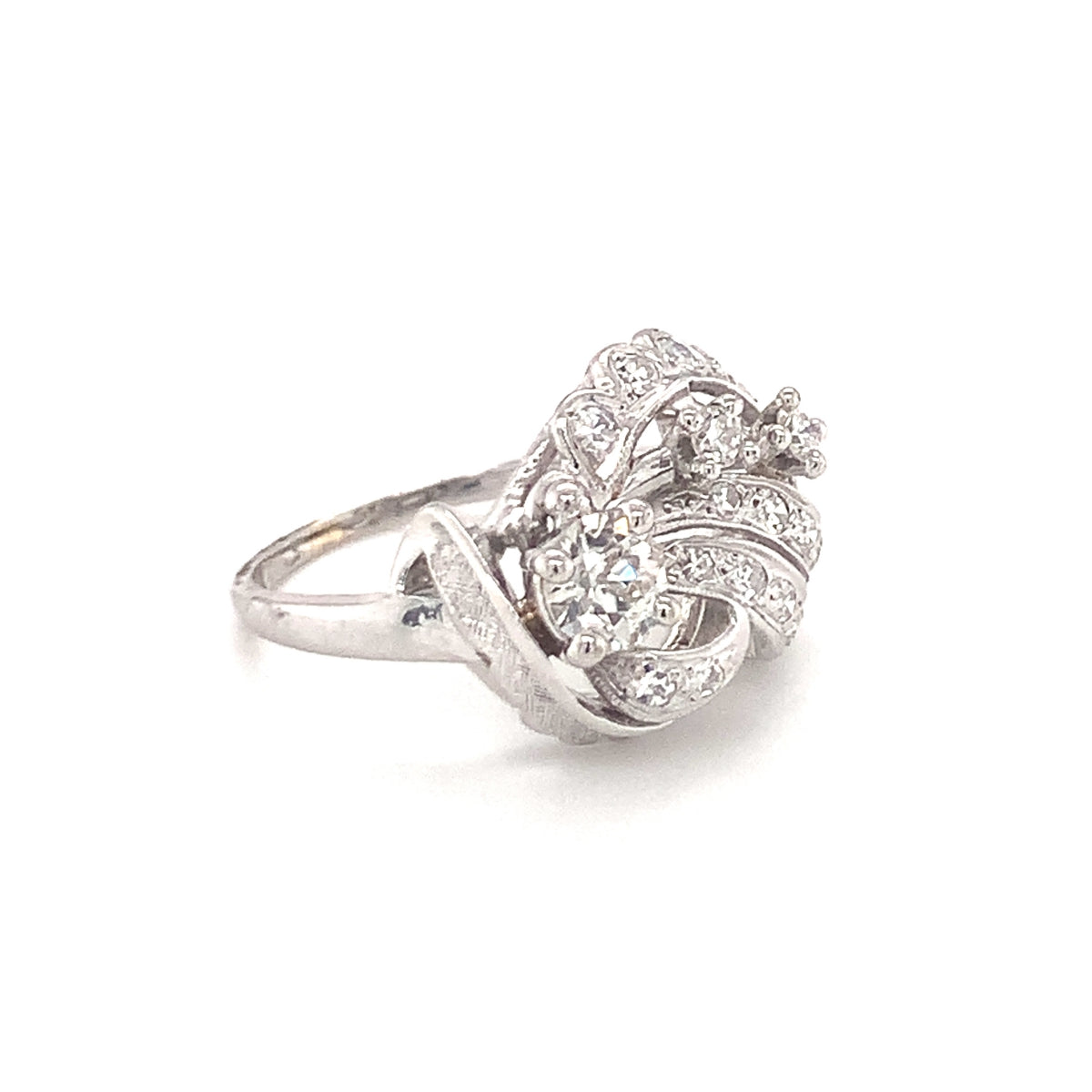 Mid-Century Diamond Cluster 14K White Gold Ring, circa 1950s
