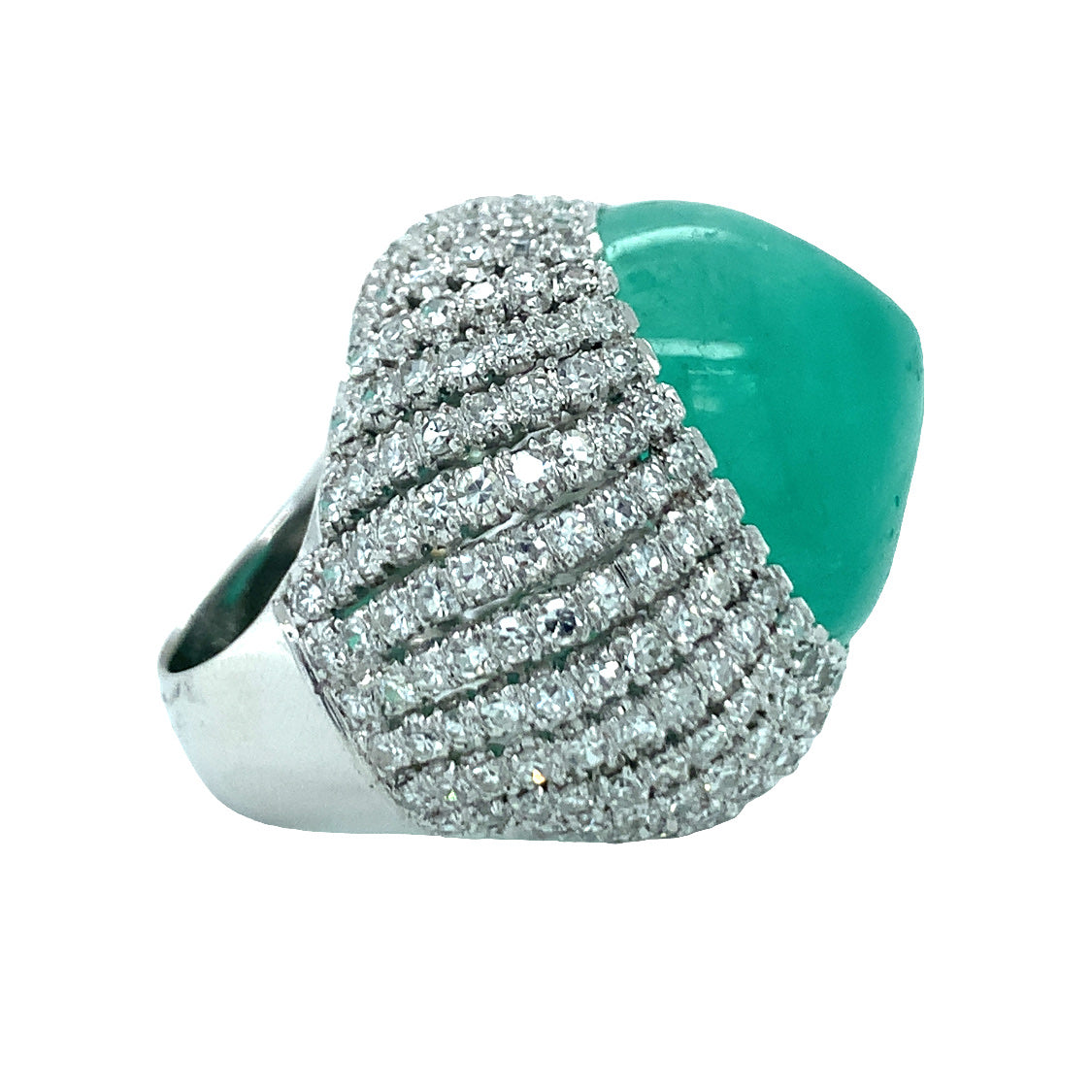 Mid-Century Emerald and Diamond 14K White Gold Ring