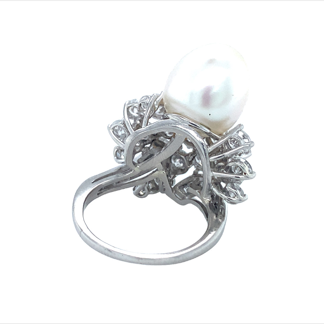 Mid-Century South Sea Pearl and Diamond Platinum Ring