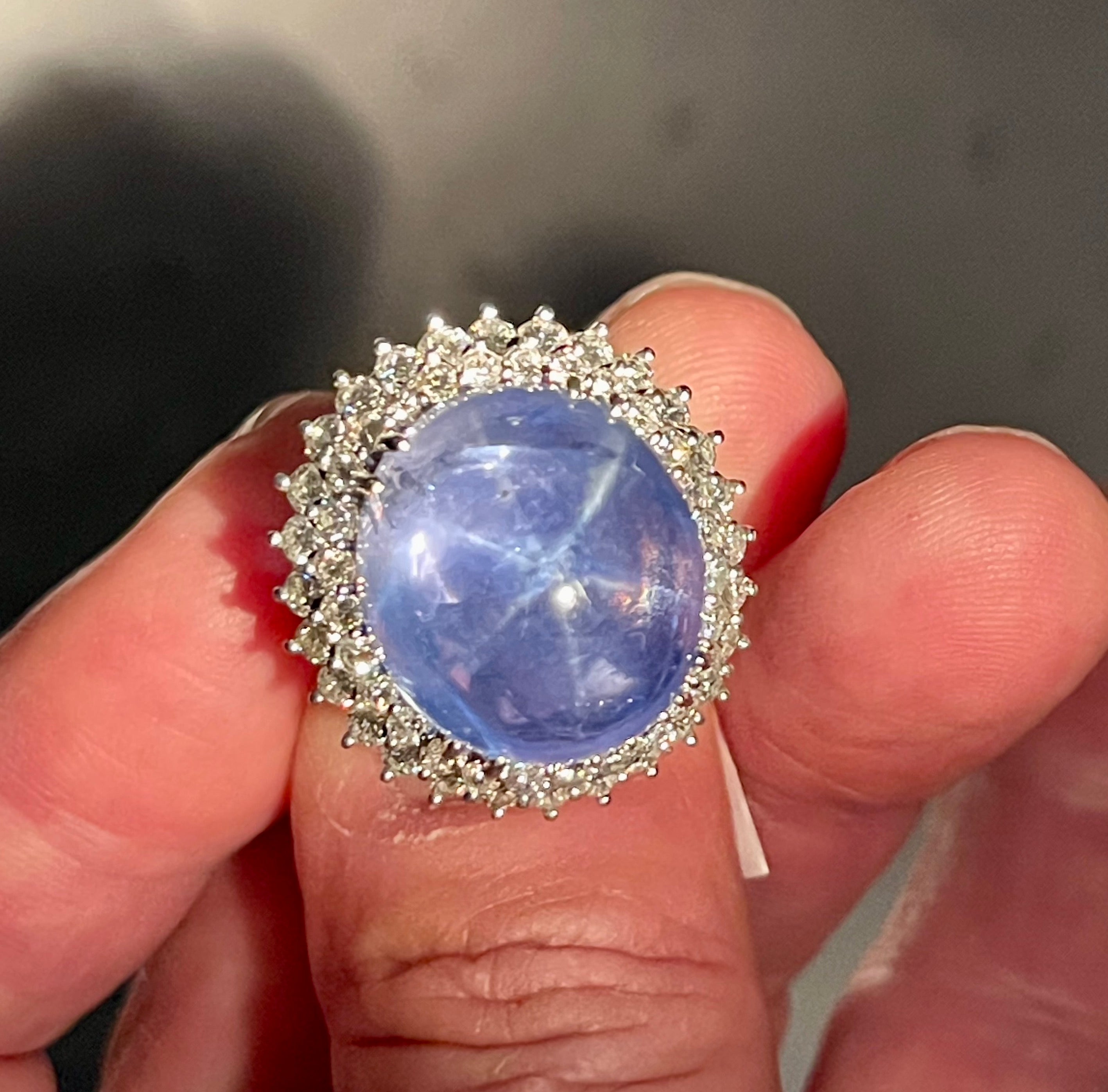 Mid-Century Star Sapphire and Diamond Platinum Ring, circa 1950s