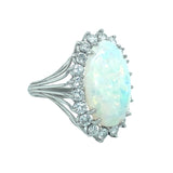 Mid-Century White Opal and Diamond Platinum Ring