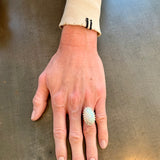 Mid-Century White Opal and Diamond Platinum Ring