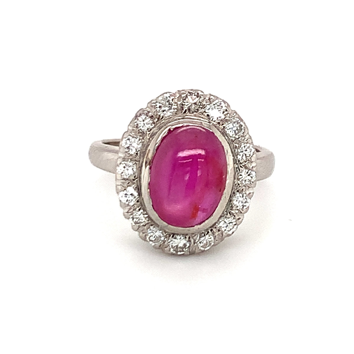 Mid-century Star Ruby and Diamond Palladium Ring, circa 1950s